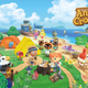 Official Nintendo art for Animal Crossing: New Horizons, showing off tents and villagers on a tropical island.
